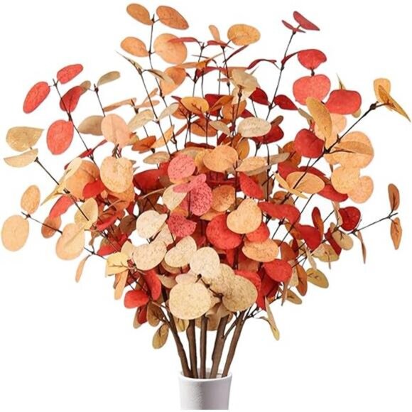 Fall Eucalyptus Stems Decor, 5Pcs 24" Faux Eucalyptus Branches Artificial Autumn - Picture 7 of 7